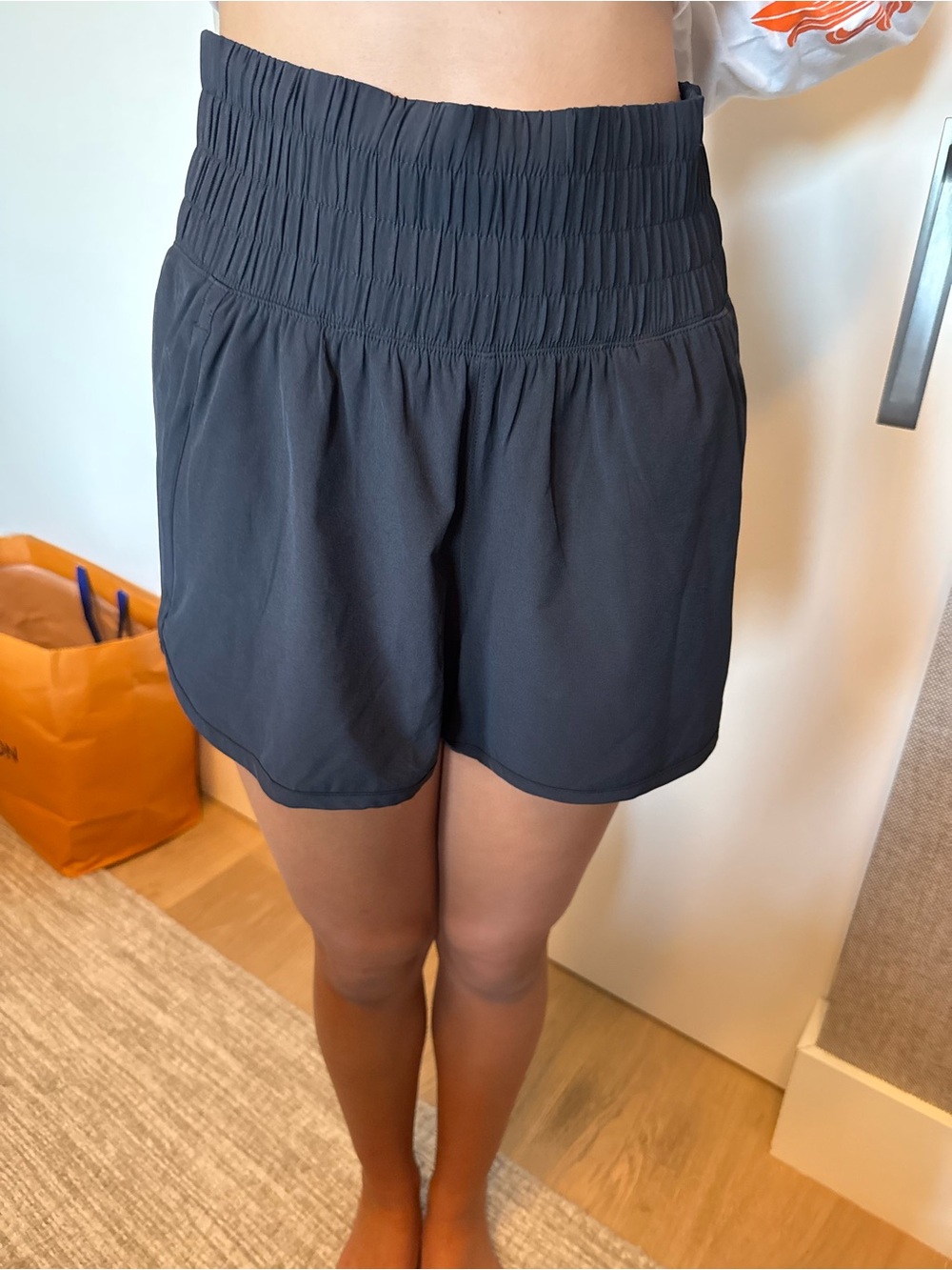 High-Waist Smocked Black Women’s Shorts
